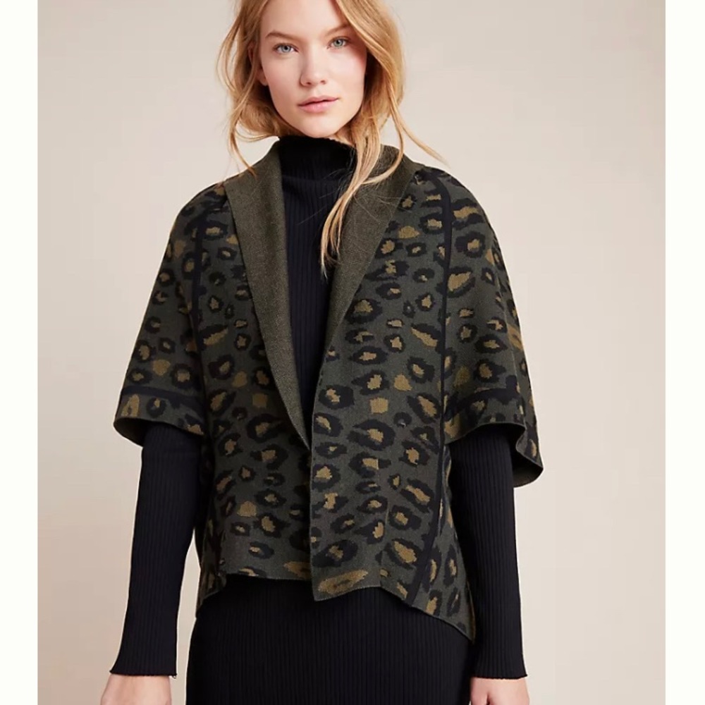 Anthropologie Leopard Print Cardigan - Black and Olive